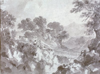 Landschap met brug door Thomas Gainsborough